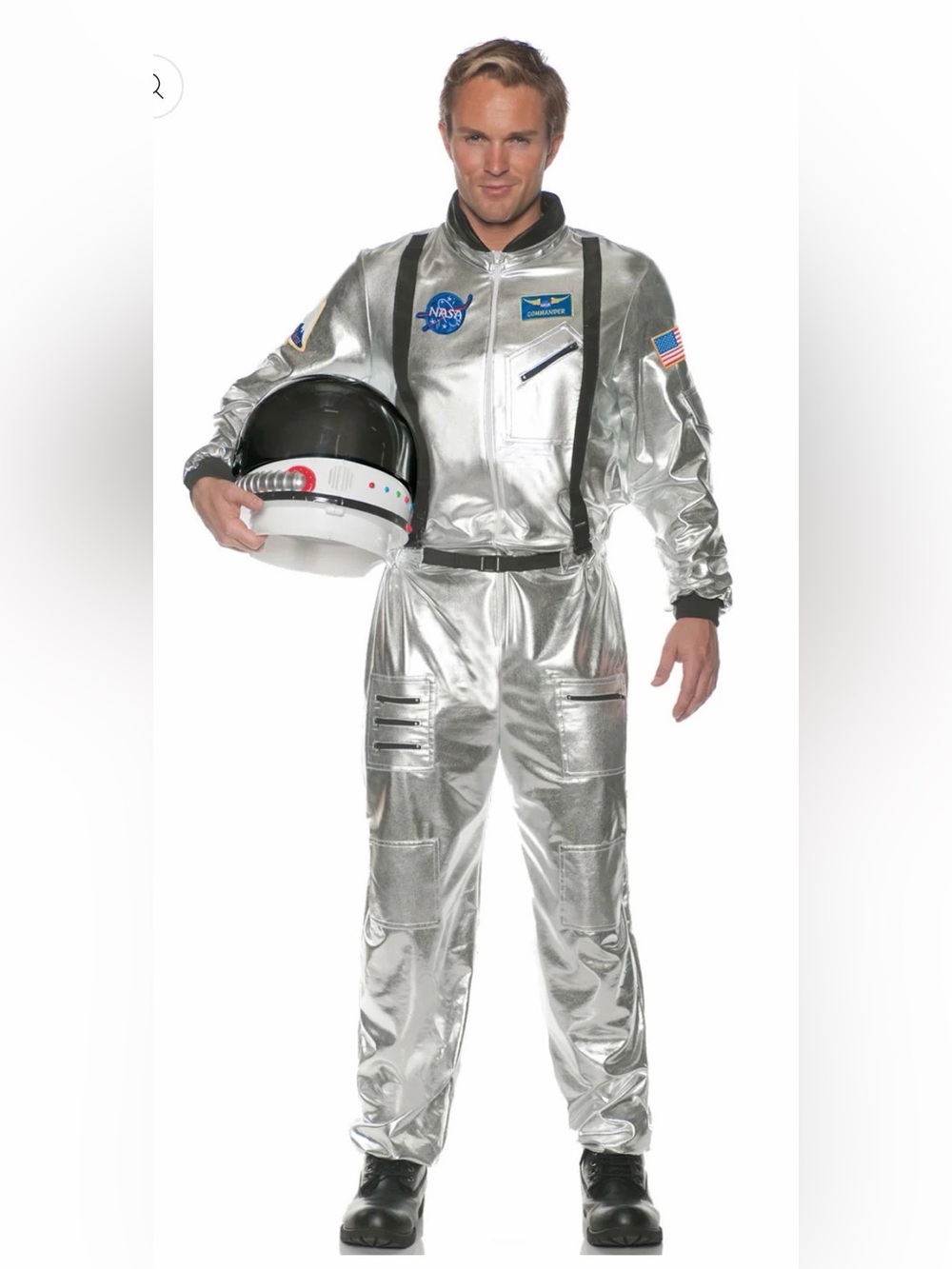 Astronaut Costume Mens OS Silver Metallic Space Suit Jumpsuit NASA  Halloween